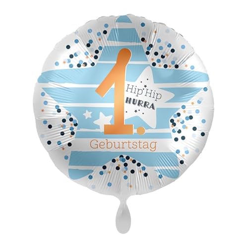 NEU Folienballon Blue Stars - Hip Hip Hurra 1. Geburtstag - ca. 45cm Durchmesser von CREATIV DISCOUNT