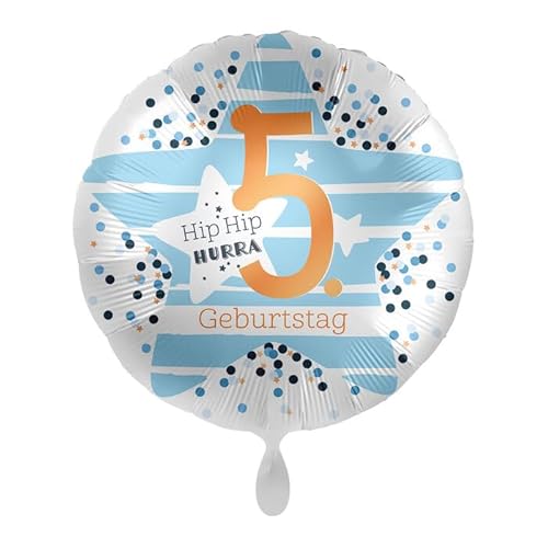 NEU Folienballon Blue Stars - Hip Hip Hurra 5. Geburtstag - ca. 45cm Durchmesser von CREATIV DISCOUNT