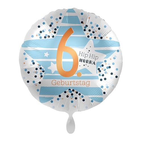 NEU Folienballon Blue Stars - Hip Hip Hurra 6. Geburtstag - ca. 45cm Durchmesser von CREATIV DISCOUNT