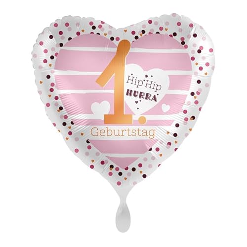 NEU Folienballon Pink Hearts - Hip Hip Hurra 1. Geburtstag - ca. 45cm Durchmesser von CREATIV DISCOUNT