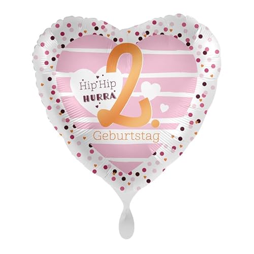 NEU Folienballon Pink Hearts - Hip Hip Hurra 2. Geburtstag - ca. 45cm Durchmesser von CREATIV DISCOUNT