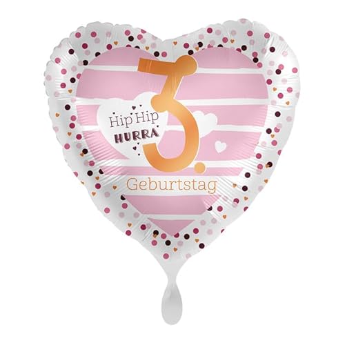 NEU Folienballon Pink Hearts - Hip Hip Hurra 3. Geburtstag - ca. 45cm Durchmesser von CREATIV DISCOUNT