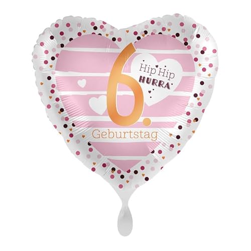 NEU Folienballon Pink Hearts - Hip Hip Hurra 6. Geburtstag - ca. 45cm Durchmesser von CREATIV DISCOUNT