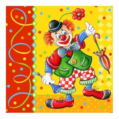 NEU Servietten Clown, 3-lagig, 33 x 33 cm, 20 Stück von CREATIV DISCOUNT