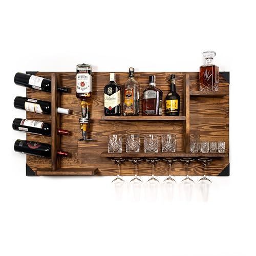 CREATIVE COOPER Holzregal mit Getränkespender | Wandmontierte Alkoholspender-Station | 120x60x14 cm | Vintage & Rustikal | Whisky, Gin, Schnaps | Barkeeper Geschenk | Wandbar für Wohnbereich von CREATIVE COOPER