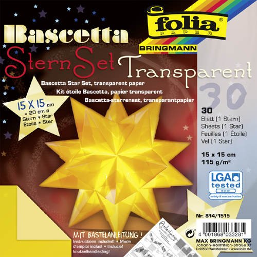 Bascetta Stern Bastelset Transparentpapier 115g/m² 15x15 cm 32 Blatt gelb Folia 814/1515 von CREATIVE