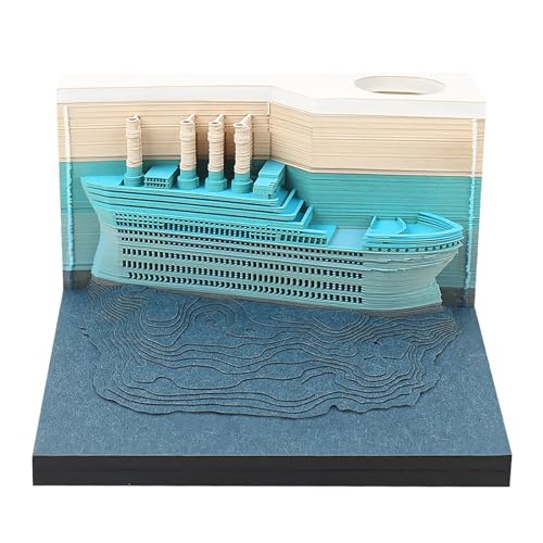 Creechwa 3D Memo Pad Carving Art, Blaues Passagierschiff 3D Haftnotizen Kunst, Abreißen Haftnotizen Skulptur, DIY kreative Geschenke Papiere Karte Handwerk Desktop Dekoration Souvenirs von CREECHWA