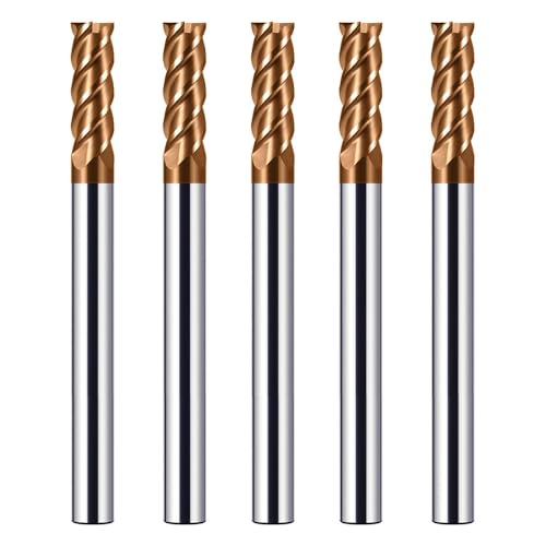 CREEYA 5PCS Hartmetall Schaftfräser 4mm, 4 Zähne/4 Schneiden CNC Fräser, HRC 55, TiSiN Golden Beschichtung, VHM Fräser CNC 8mm Für Stahl Metall Holz Acryl Kunststoff(4mm) von CREEYA