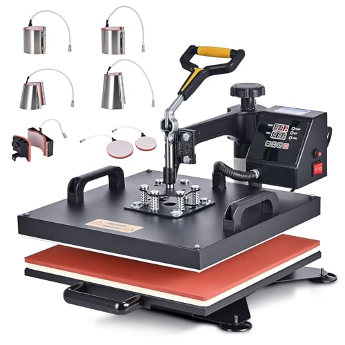 CREWORKS 38cmx38cm Hitzepresse Transferpresse 1400W Heat Press Heißpresse 360 Grad Schwenkbar DIY Mulitifunktional Sublimation Wärmepresse (8 in 1 Upgrade) von CREWORKS