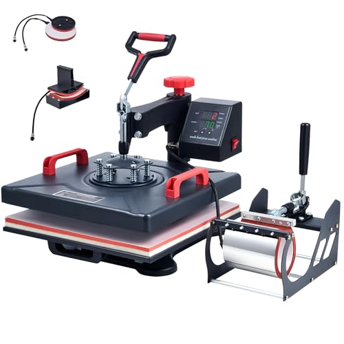 CREWORKS Hitzepresse 15"x15", 5-in-1 360-Grad-Schwenk-Shirt-Druckmaschine mit digitaler Steuerung, 38x38cm Transferpresse mit Zwei Heizrohren für Tassen, Hüte, Platten und Kappen von CREWORKS