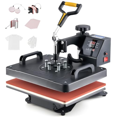 CREWORKS Transferpresse 38x30cm Heißpressmaschine 5-in-1 Wärmepressmaschine Hitzepresse 360 Grad Schwenkbar Tassenpresse und Kappenpresse, Tassen-, Hut-, Kappen- und T-Shirt-Druckmaschine für zu Hause von CREWORKS