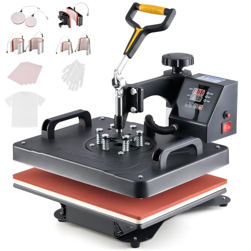 CREWORKS Transferpresse 38x30cm Heißpressmaschine 8-IN-1 Wärmepressmaschine Hitzepresse 360 Grad Schwenkbar Tassenpresse und Kappenpresse, Tassen-, Hut-, Kappen- und T-Shirt-Druckmaschine für zu Hause von CREWORKS