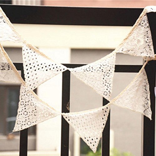 CRGANGZY 10 Flaggen 2,5 m Spitze Vintage Party Hochzeit Flaggen Wimpel Wimpelkette Banner Dekoration Flaggen Girlande Outdoor Indoor Böhmen Dekoration von CRGANGZY