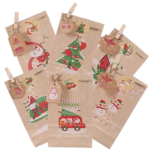 CRILSTYLEO 1 Satz ，，24 Papiertüten Kalender Taschen Weihnachtsgeschenktüten Weihnachts-santa-taschen Weihnachtliche Adventskalendertüten Weihnachtstüten Seil von CRILSTYLEO