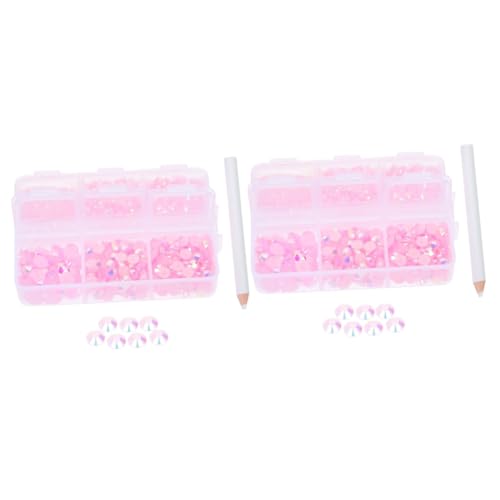 CRILSTYLEO 2 Kisten Harz-Flachbodenbohrer Make-up-Juwelen Flatback-Diamant Nailart-Zubehör Perlen edelsteine schmucksteine Nailart-Aufkleber Maniküre Dekoration dekorativer Nagelanhänger Rosa von CRILSTYLEO