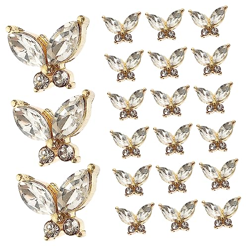 CRILSTYLEO 20St Schmetterling Nail Art Zubehör graceling attraktion glitzersteinchen Nagelkunst-Edelsteine Manikürezubehör für Frauen Maniküre-Edelsteine Nagel Charms Strasssteine Golden von CRILSTYLEO