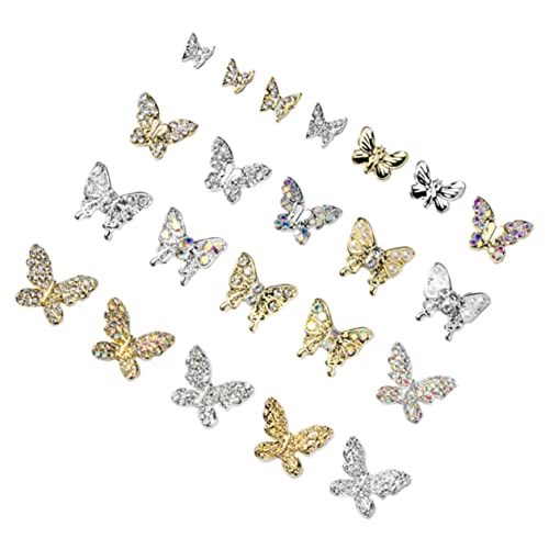 CRILSTYLEO 22st Schmetterling Nagel Dekoration Nageldekor 3d-schmetterlings-nagelanhänger Goldene Nagelanhänger Nagelkunst-anhänger Goldene Strasssteine Nagel Kunst Dekoration Legierung von CRILSTYLEO