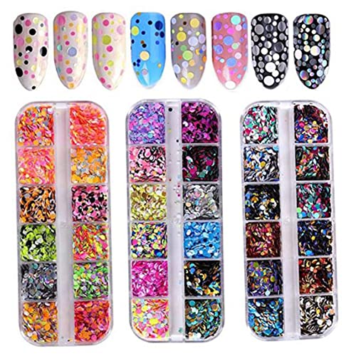 CRILSTYLEO 3 Boxen Nagelflocken Glitzer Für Make Up Nagelglitzer Für Nägel Edelsteinaufkleber Nagel Strasssteine Aufkleber Künstliche Nägel Schmuck Nageldekorationen Runder von CRILSTYLEO