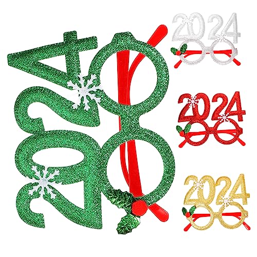 CRILSTYLEO 4 Stück 2024 Weihnachtsbrille Glitzernde Partybrille Party-gläser-dekor Weihnachtssto 2024 Zahlenbrille Weihnachtskostüm Weihnachtsbrillengestelle Brillenhalter Für Kinder Plastik von CRILSTYLEO