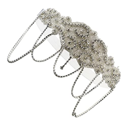 CRILSTYLEO Front Kette Mit Quasten Flapper-kopfschmuck Aus Strass Strass-stirnband Strass-stirnbänder Für Frauen Kopf Kette Kopfbedeckung Für Damen Hochzeit Stirnband Legierung Weiß von CRILSTYLEO