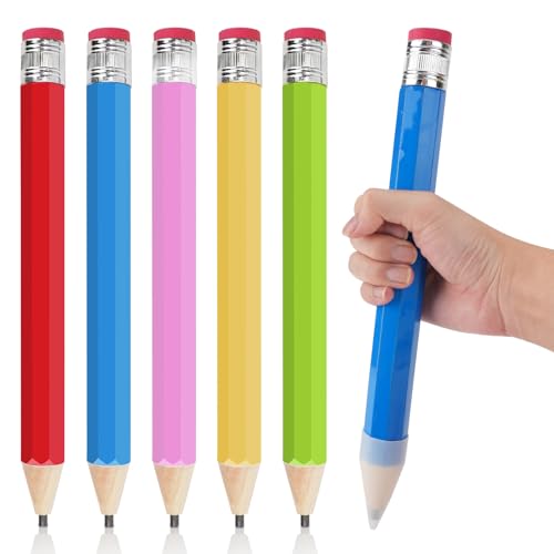 5pcs Hölzerne Riesen Bleistift 34cm, Übergroße Jumbo Bleistifte mit Kappe und Radiergummi, Lustige Große Bleistifte Spielzeug Große Zeichnung Schreiben Mark Stifte für Prop Geschenke Dekor von CRITIVE-SHOP