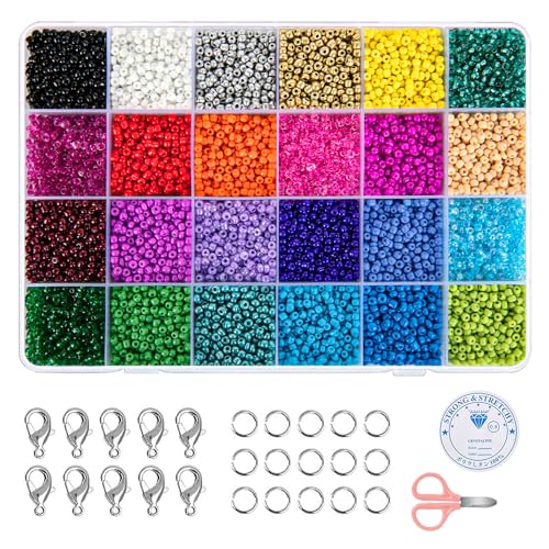 CROSHER 24 Farben 24000 Stück Perlen Set für Armbänder, 2mm Perlen zum Auffädeln, Rocailles Perlen Armbänder Selber Machen Set für DIY Armband Schmuck Ohrring Halskette von CROSHER