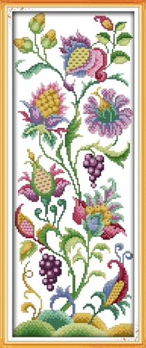 CROSSDECOR Gestempeltes Kreuzstich-Set, Blumenmuster, Kreuzstich-Nadelspitzen-Set für Anfänger, Stickset, Kunst und Handwerk für Zuhause, Wanddekoration, Geschenke, abstrakte Blumen, 19 x 47 cm von CROSSDECOR