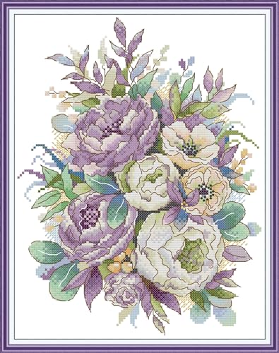 CROSSDECOR Gestempeltes Kreuzstich-Set, Blumenmuster, Kreuzstich-Nadelspitzen-Set für Anfänger, Stickset, Kunst und Handwerk für Zuhause, Wanddekoration, Geschenke, bunte Rosen, 27 x 33 cm von CROSSDECOR