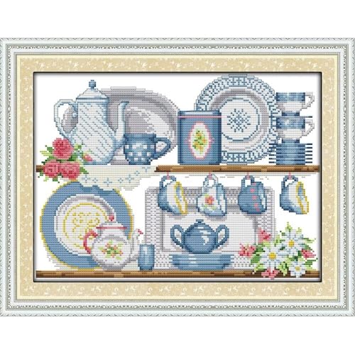 CROSSDECOR Gestempeltes Kreuzstich-Set für Erwachsene, HD-gedrucktes Kreuzstich-Zubehör, 14 CT, 2 Stränge, Nadelspitzen-Sets für Anfänger, DIY-Stickset, Festal-Handwerk, 36 x 28 cm von CROSSDECOR