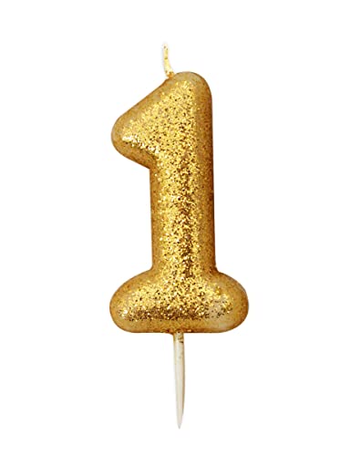 Anniversary House Metallic Gold Glitzer Kerze Zahl 1 1. Geburtstag Kuchenaufsatz 7 cm AHC90/1 von Anniversary House