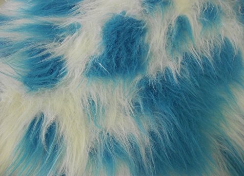 CRS Fur Fabrics Lange Flor Fun Kunstfell Stoff Material weiß & türkis blau Mix von CRS Fur Fabrics