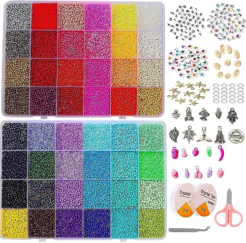 36000 Stück Perlen Für Armbänder, mit 260 Perlen Buchstaben, 48 Farben 2mm Bunte Glasperln Selber Machen Set,Armbänder Selber Machen Für Perlen Set, Ketten Selber Machen Set, Bracelet Making Kit von CRSUSUKJ