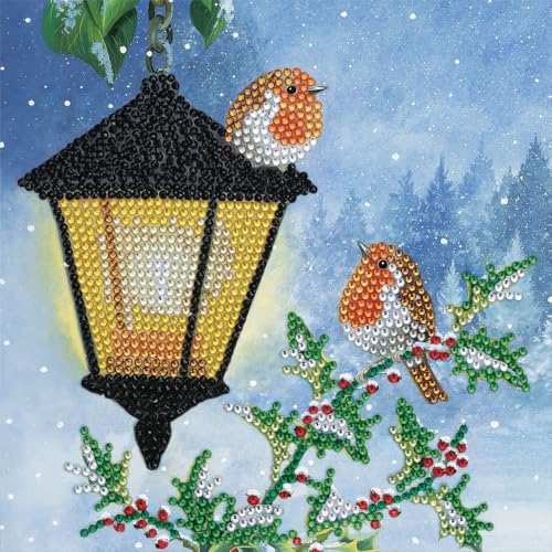 CRYSTAL ART Diamond Painting Set ab 8 Jahren - DIY Aktivität Erwachsene Kinder - Diamantkarte 18 x 18 cm - Rotkehlchen im Winter - mit Kristallen, Stift und Zubehör - Kreatives Geschenk von CRYSTAL ART