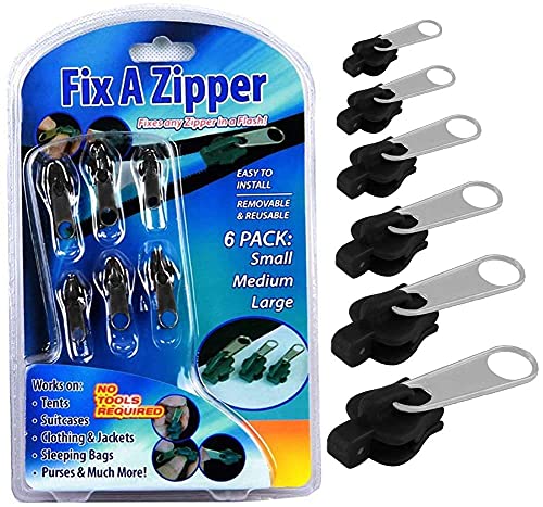 CRYSTAL CROWN Fix Zip Puller Slider Repair Replacement Kit, Fix Zipper Removable Replacement Pack, Zipper Puller Set, Zippers Pulls for Coats Jeans Jacken Hosen Gepäck Koffer Rucksäcke, 6 Pcs von CRYSTAL CROWN