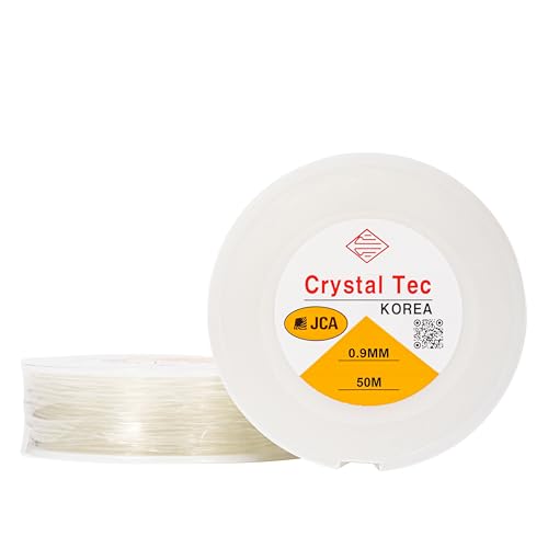 Crystal Tec Korea TPU-Schnur, transparent, elastisch, für Schmuck, Halskette, Schnur, dehnbare Perlen, stark (50 m) (0,9 mm, kristallklar) von CRYSTAL TEC KOREA