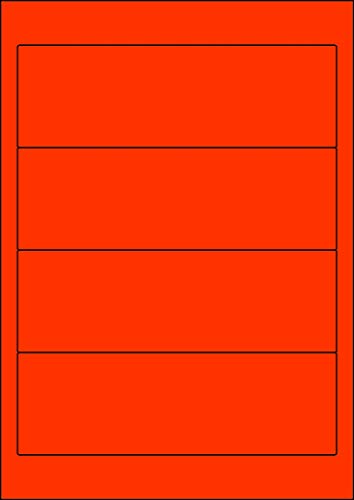 100 Rückenetiketten selbstklebend 190 x 61 mm für breite Ordner NEON ROT permanent klebend auf Bogen A4 (25 Bögen x 4 Etik.) von CS Webkontor