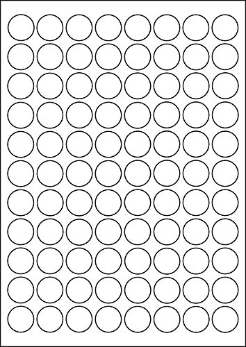 440 Etiketten aus Polyester selbstklebend rund 20 mm permanent haftend auf Bogen A4 (5 Bögen x 88 Etik.) von CS Webkontor