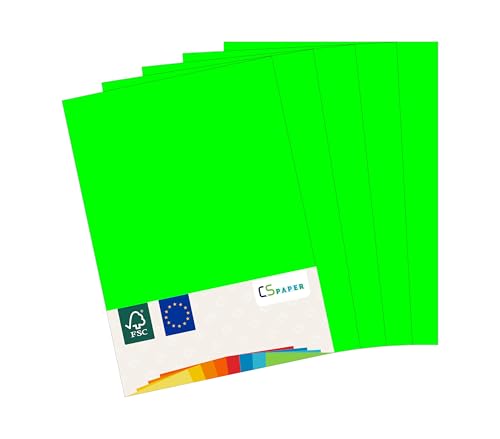 MADE IN EU 20 Blatt farbiges Papier NEONGRÜN A4 80 g/m² CS Paper - Druckerpapier, Kopierpapier, Universalpapier zum Drucken, Basteln & Falten im Format DIN A4. Papier für den Heim- & Bürobedarf von CS Webkontor