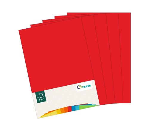 MADE IN EU 5 Blatt Bastelkarton ROT A4 210 g/m² CS Paper - Bastelpapier, Fotokarton, Tonpapier zum Basteln, Falten und Zeichnen im Format DIN A4. Farbkarton für den Heim- & Bürobedarf von CS Webkontor