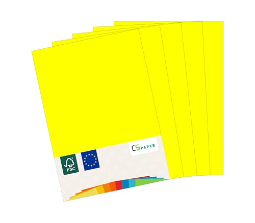 MADE IN EU 50 Blatt farbiges Papier NEONGELB A4 80 g/m² CS Paper - Druckerpapier, Kopierpapier, Universalpapier zum Drucken, Basteln & Falten im Format DIN A4. Papier für den Heim- & Bürobedarf von CS Webkontor