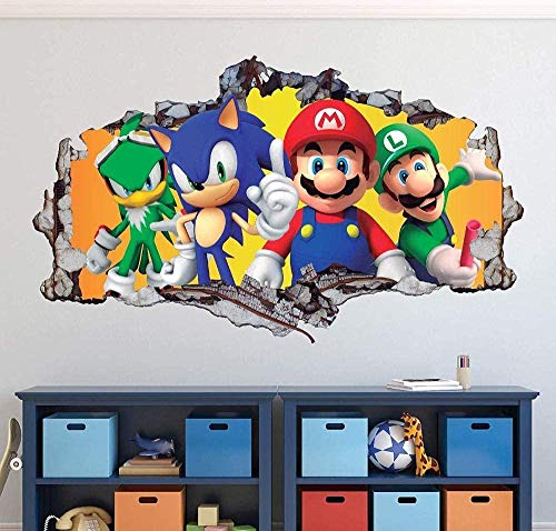 CSCH Wandtattoo 3D Aufkleber Wandtattoo Kunst Dekor 3D Smashed Sonic The Hedgehog Aufkleber Wandbild Kinder Geschenk von CSCH