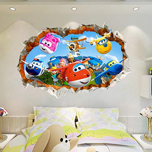 Wandtattoo 3D Super Wings Flugzeug Wandkunst Aufkleber Aufkleber Dekoration Vinyl Poster Wandbild Abnehmbare benutzerdefinierte DIY Kinder Geschenk von CSCH