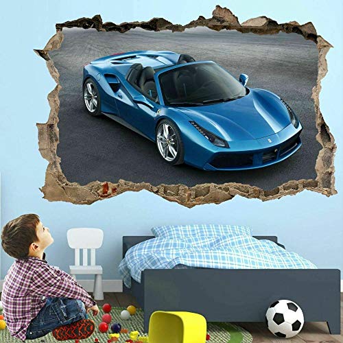 Wandtattoo Blauer Sportwagen 3D Wandkunst Aufkleber Aufkleber Kinderzimmer Wohnkultur Supercar von CSCH