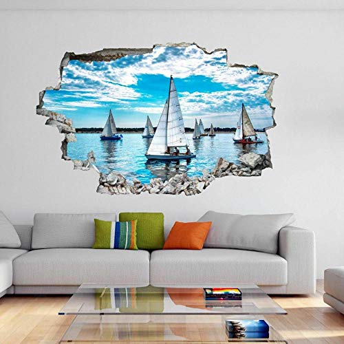 Wandtattoo Segeln Yachten Boote Blue Sky Clouds 3D Wandaufkleber Wandtattoo Wohnkultur von CSCH