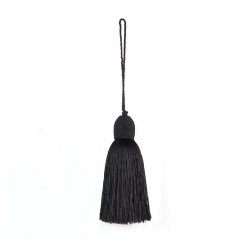 CSFFA 12 cm Einfache Quasten Anhänger Seide Pinsel Fransen Nähen Hängenden Seil Vorhang Zubehör Trim DIY Kleidung Dekoration Schlüssel Quaste(Black,1p) von CSFFA