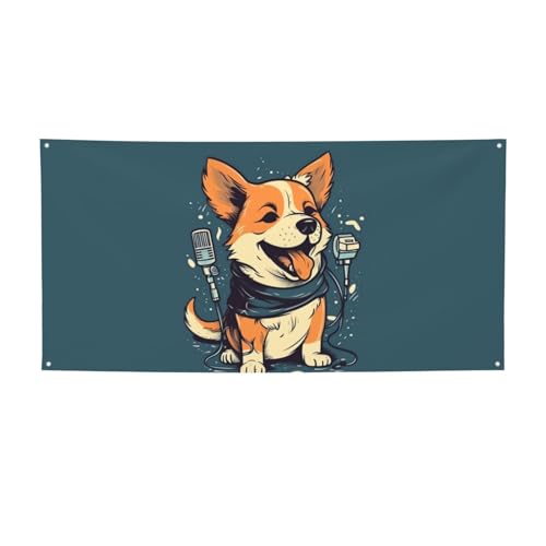 Willkommensbanner mit süßem Hund, singende Party-Flagge, Fotografie-Hintergrund, Flagge, Dekorationen, Geburtstagsparty, Wanddekoration, Schild, Foto-Requisiten, Flagge, Banner für Zaun, Garten, von CSGJMYGS