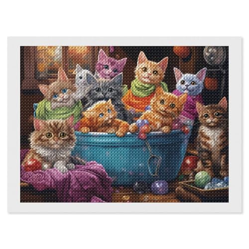 CSIVKEJ 5D-Diamant-Malset mit niedlichen Katzen, Diamantkunst zum Selbermachen, mit runden Diamanten, für Wanddekoration und Geschenke (30,5 x 40,6 cm) von CSIVKEJ