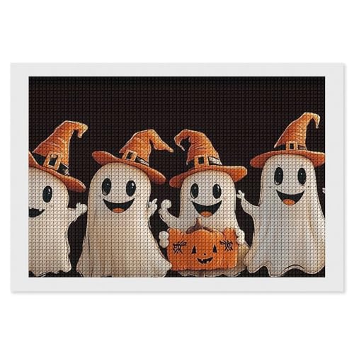 CSIVKEJ Halloween-Geister-Diamant-Malset, 5D-Diamantkunst zum Selbermachen, mit runden Diamanten, für Wanddekoration und Geschenke (20,3 x 30,5 cm) von CSIVKEJ