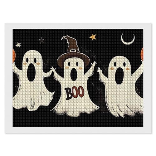 CSIVKEJ Halloween-Geister-Diamant-Malset, 5D-Diamantkunst zum Selbermachen, mit runden Diamanten, für Wanddekoration und Geschenke (30,5 x 40,6 cm) von CSIVKEJ