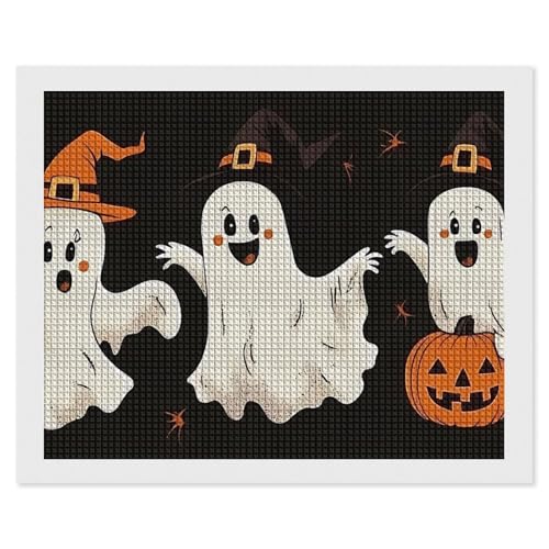 CSIVKEJ Halloween-Geister-Diamant-Malset, 5D-Diamantkunst zum Selbermachen, mit runden Diamanten, für Wanddekoration und Geschenke (40,6 x 50,8 cm) von CSIVKEJ